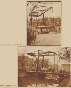 874181 Collage van 2 foto's betreffende de hulpbrug over de Stadsbuitengracht te Utrecht, als voorloopster van de ...